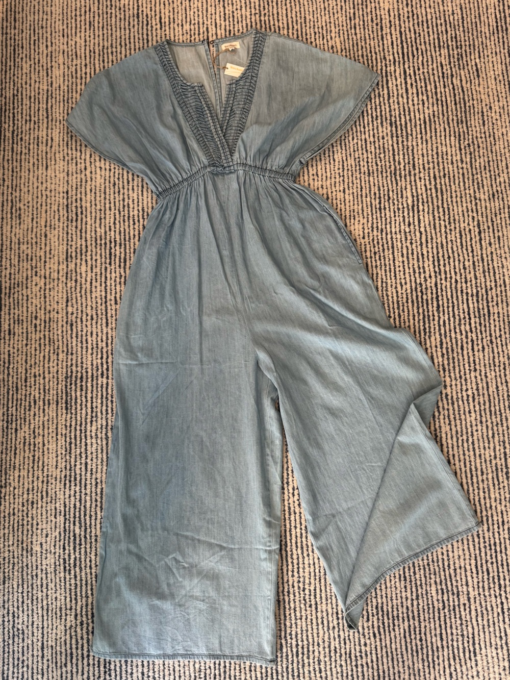 Cost Plus World Market Light Blue Wide-Leg V-Neck Jumpsuit